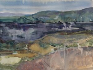 Gatineau Hills, watercolour and gouache on hot press Fabriano 