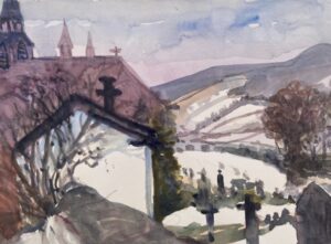 Vista from Cemetery, Les Éboulements, watercolour 